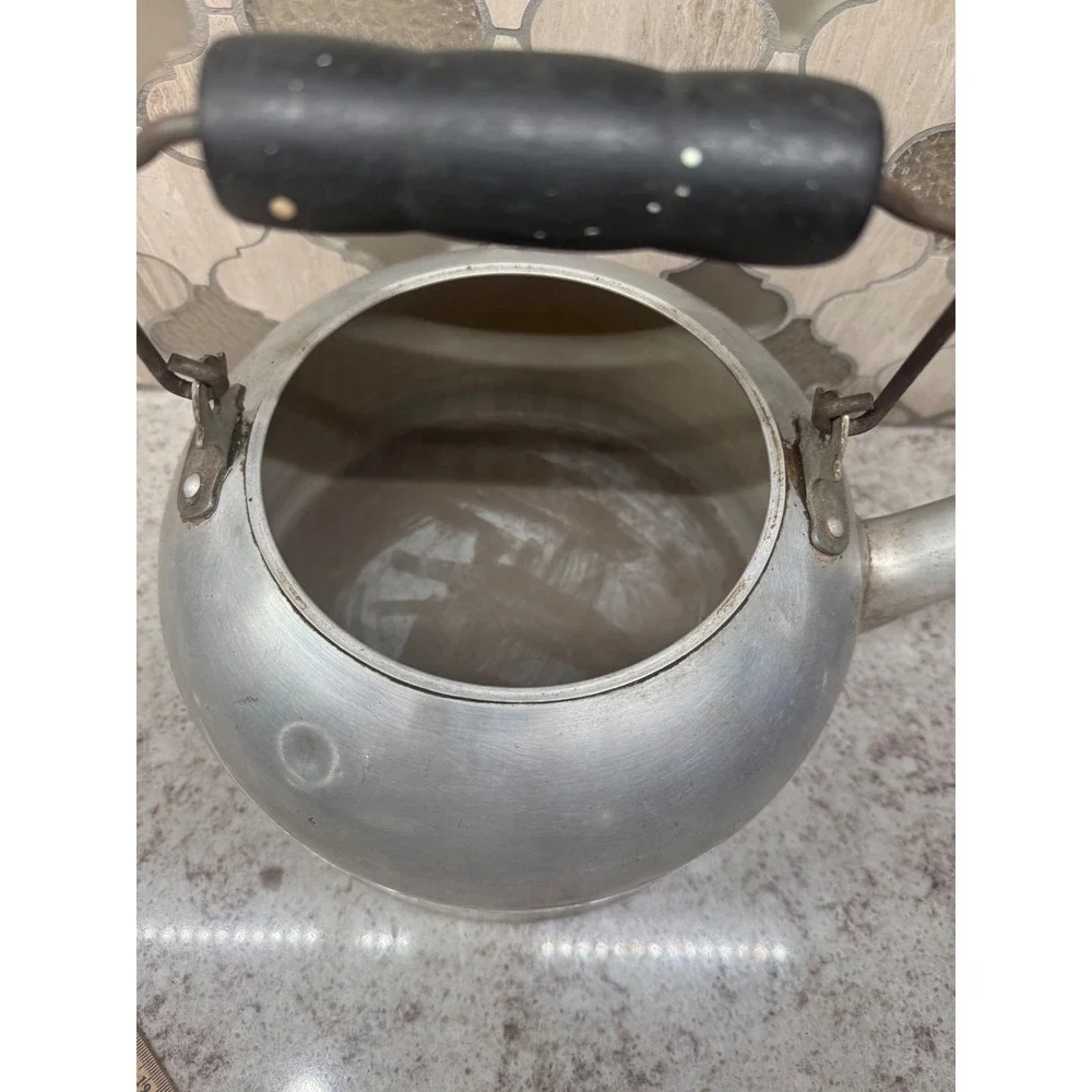 Vintage Comet Aluminum Tea Kettle Wood Handle Farmhouse Stovetop Pot Made in USA